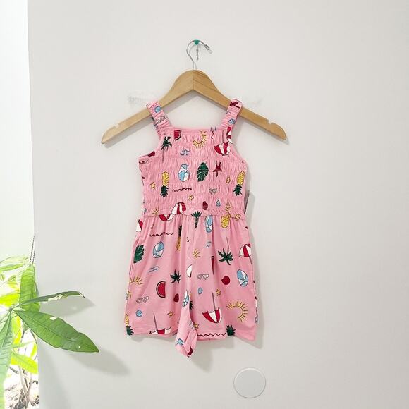 NEW Old Navy Girls Pink Beach Print Romper Size Small 6-7 - Picture 1 of 4